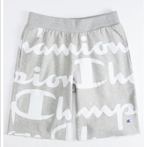 Champion reverse weave spell out logo cut off fleece gray sweat shorts Large